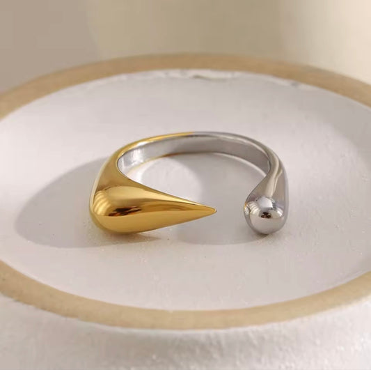 Two-Tone Teardrop & Sphere Ring