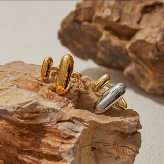 Geometric Oval Ring - Gold