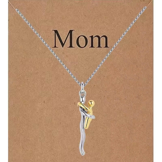 Mom Embrace Pendant Necklace - Two-Tone Sterling Silver