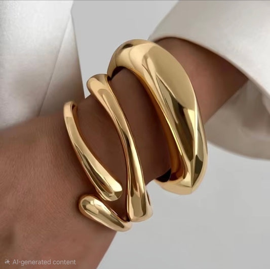 Chunky Hinged Cuff Bracelet Set - 3 Pieces