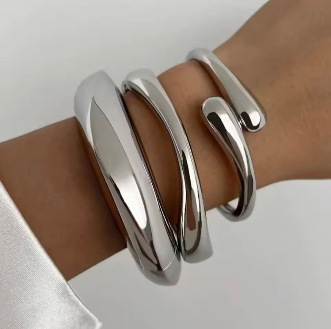 Chunky Hinged Cuff Bracelet Set - 3 Pieces